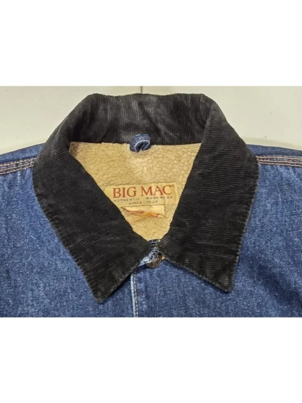 Big Mac Vtg Blue Denim Corduroy Collar Sherpa Lined Chore Work Coat Jacket Men L - Picture 8 of 16